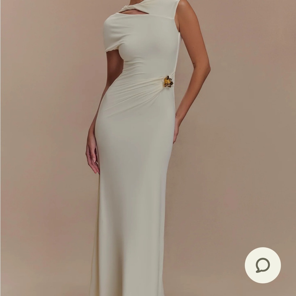 Meshki Cream Maxi Dress with Gold Accent
